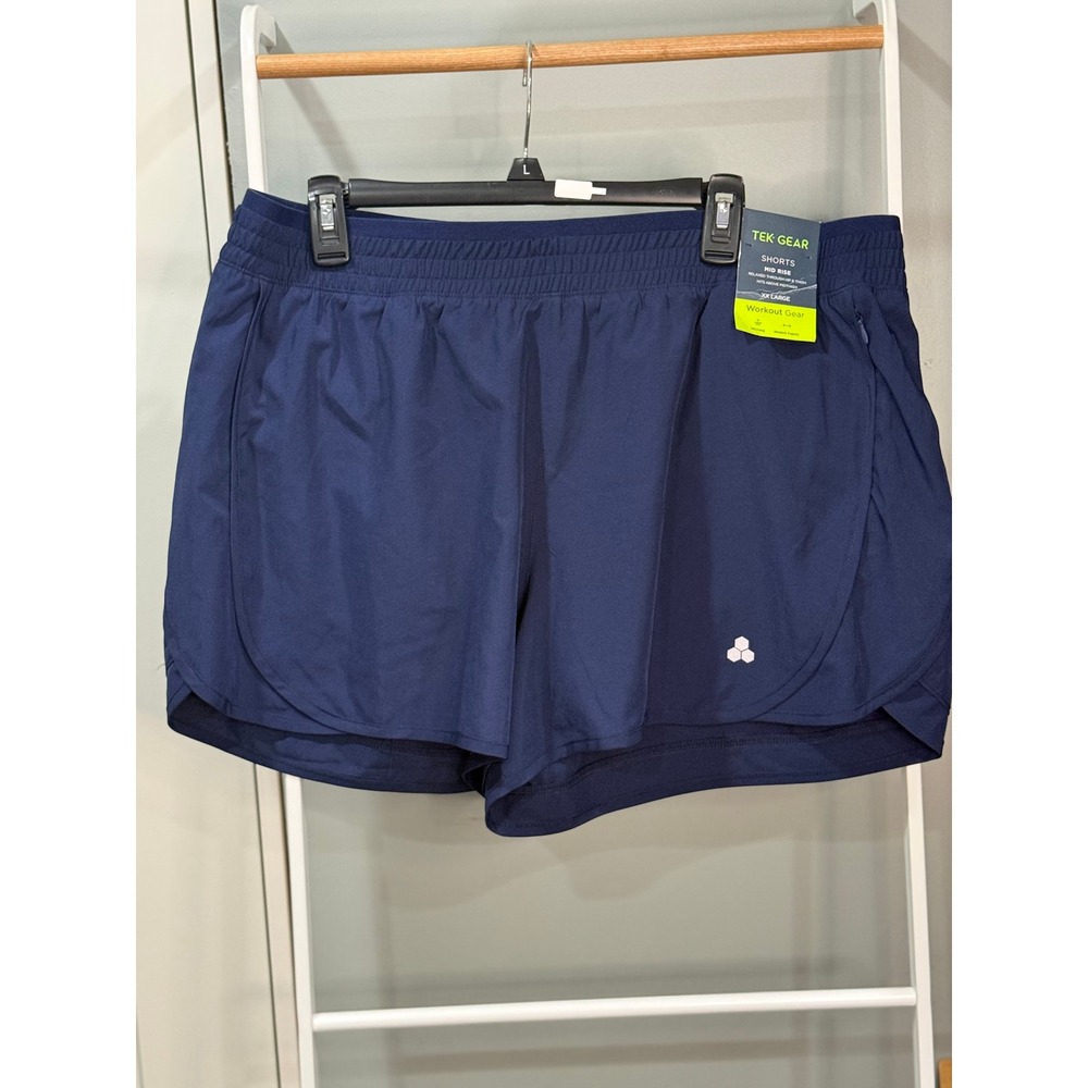 NWT Tek Gear Womens XXL Navy Blue Mid Rise Workout Shorts Wicking Stretch Lined